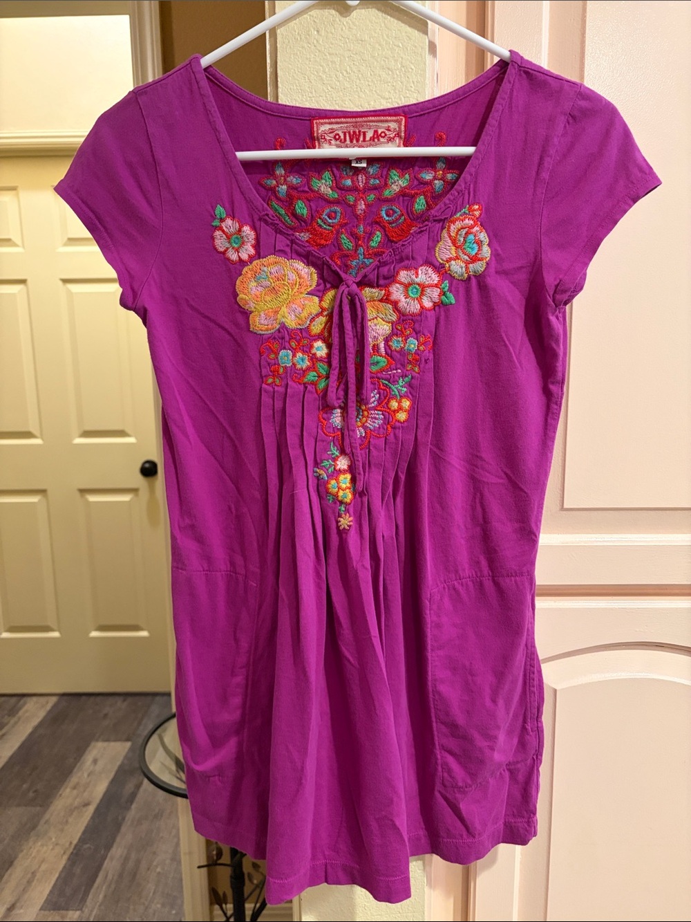 Johnny Was Magenta Embroidered Tunic with Multicolor Floral Accents
